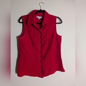 Christopher & Banks Red Sleeveless Button-Down Shirt